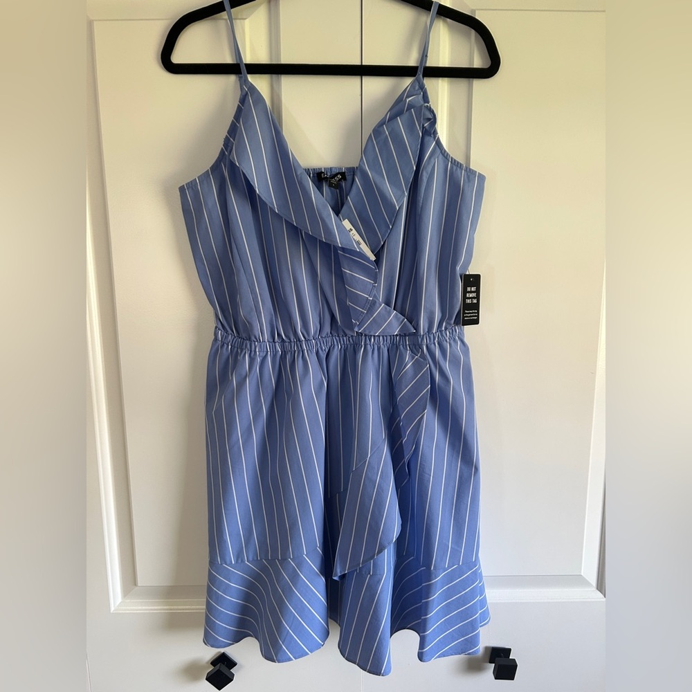 Express Blue Striped Sleeveless Ruffle Dress